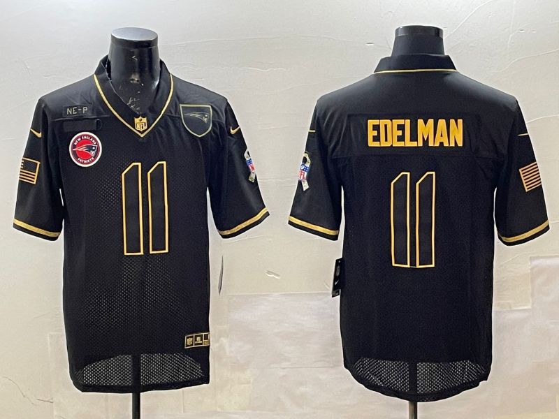 Men New England Patriots #11 Edelman Black Gold 2025 Nike Limited NFL Jersey style 2